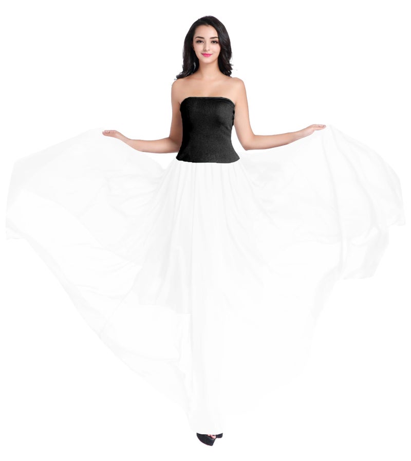 v28 Womens Maxi Midi White Flowy Long Black Summer Plus Size Sheer Chiffon Skirt(2XL,White) - Image 3